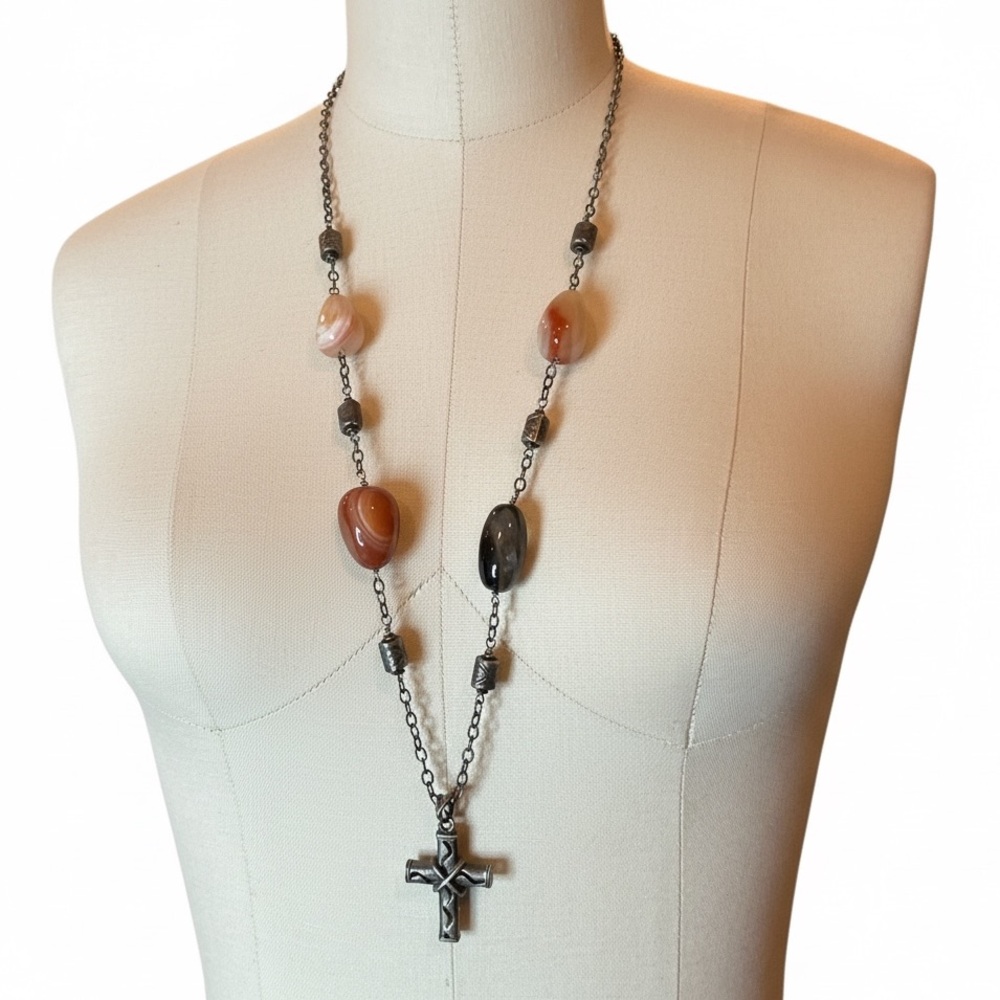 Vintage Beautiful Handcrafted Agate Stones Catholic Rosary Crucifix